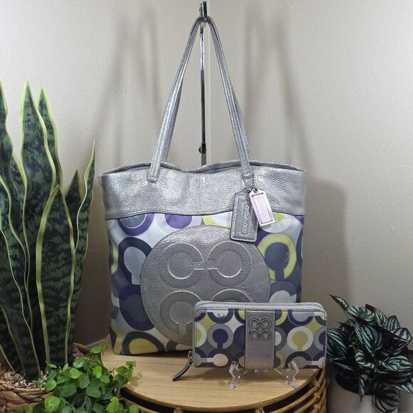 Coach Handbags - Coach Julia Op Art Signature Tote | Matching Wallet